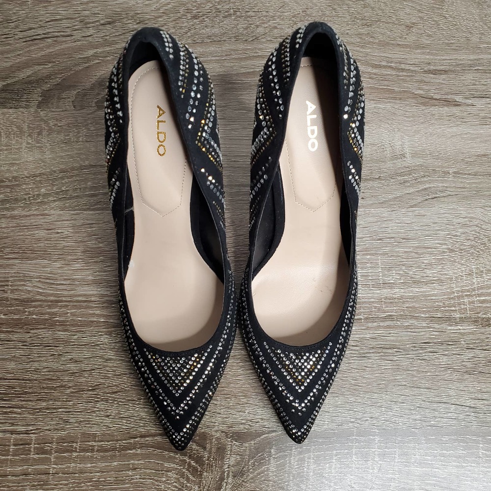 ALDO • Black Lardonna Bedazzled Slip On Stiletto Heels Sz 9 - Picture 6 of 10